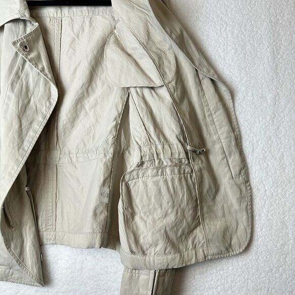 2/$30 Talbots Moto Jacket Asymmetrical Zip Size 14 Tan Neutral Cinch Waist - Picture 10 of 14